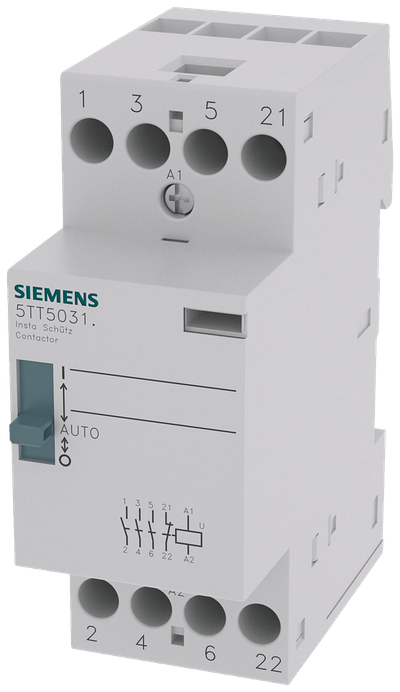 Siemens INSTA contactor 0/1 automatic with 3 NO contacts and 1 NC contact for 230 V, 400 V AC 25 A activation 24 V AC