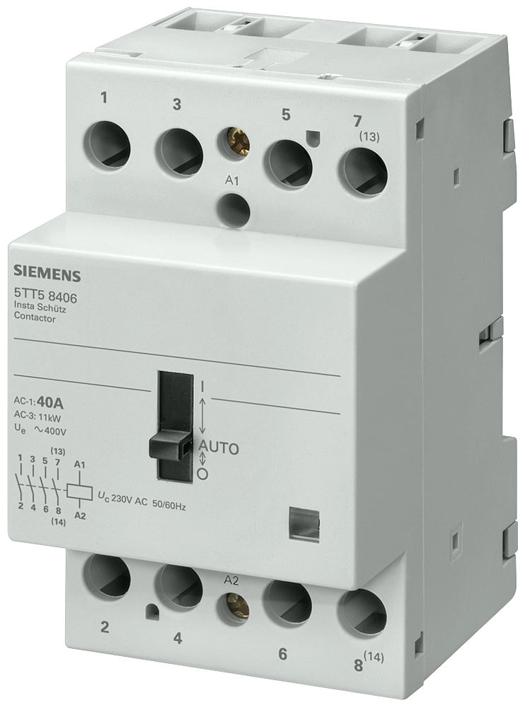 Siemens INSTA contactor 0/1 automatic with 3 NO contacts and 1 NC contact for 230 V, 400 V AC 40 A activation 24 V AC