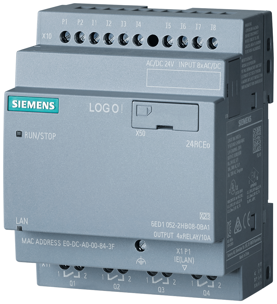 Siemens LOGO! 24RCEO (AC), logic module, power supply / I/O: 24 V DC/24 V AC/relay, 8 DI/4 DO (6ED1052-2HB08-0BA2)