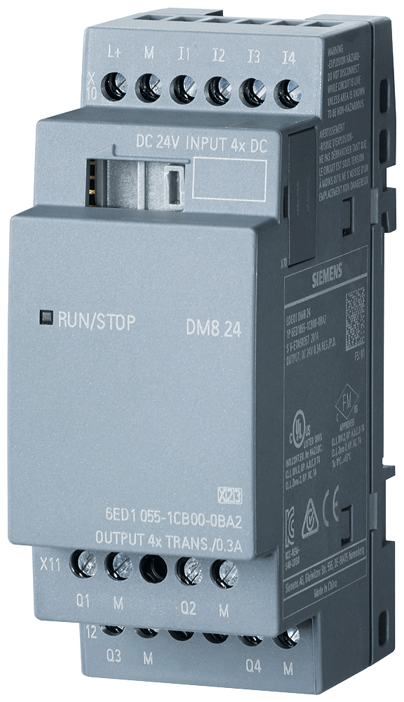 Siemens LOGO! DM8 24 expansion module, PS/I/O: 24V/24V/trans., 4 DI/4 DO for LOGO! 8 (6ED1055-1CB00-0BA2)