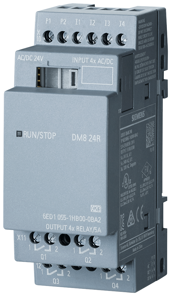 Siemens LOGO! DM8 24R expansion module, PS/I/O: 24V/24V/relay, 2 MW 4 DI/4 DO (6ED1055-1HB00-0BA2)