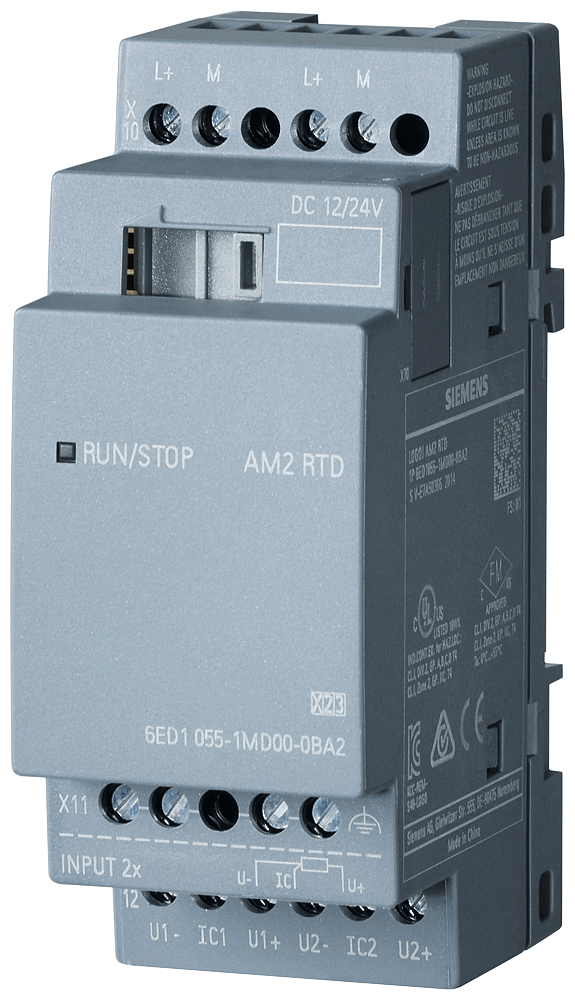 Siemens LOGO! AM2 RTD expansion module, PS: 12/24 V DC, 2AI-50...+200°/C PT100/1000 for LOGO! 8 (6ED1055-1MD00-0BA2)