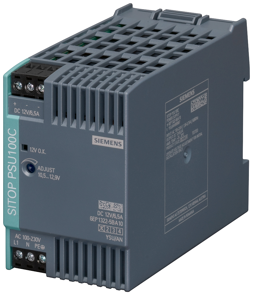 Siemens SITOP PSU100C 1AC/DC/12 V DC/6.5 A Regulated Power Supply (6EP1322-5BA10)