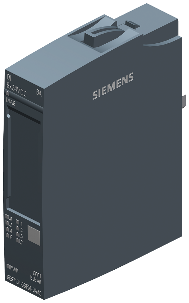 Siemens SIMATIC ET 200SP, Digital input module, DI 8X 24V DC SRC BA, type 1 (IEC 61131), source Input (NPN, M-reading) (6ES7131-6BF61-0AA0)