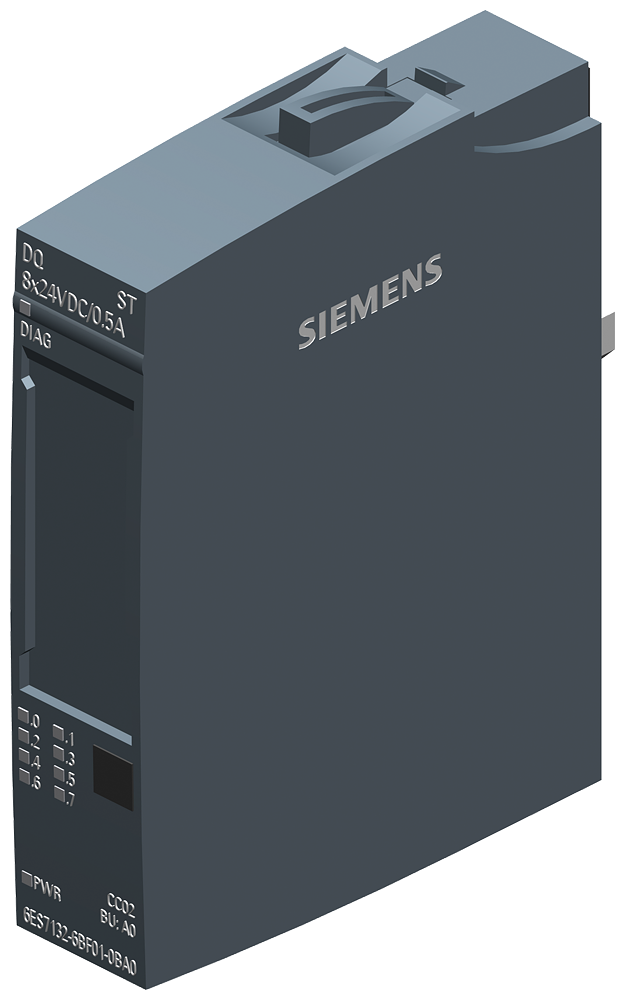 Siemens SIMATIC ET 200SP, Digital output module, DQ 8X 24V DC/0,5A Standard, Source output (PNP,P-switching) (6ES7132-6BF01-2BA0)