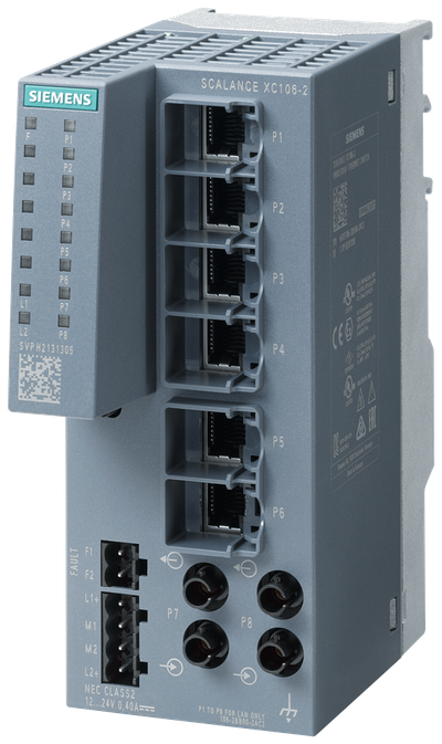Siemens SCALANCE XC106-2; 6 x 10/100 Mbit/s RJ45 porter + 2 x 100 Mbit/s ST-port multimode