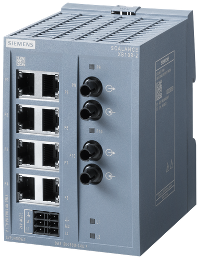 Siemens SCALANCE XB108-2; 8 x 10/100 Mbit/s RJ45 porter + 2 x 100 Mbit/s ST-port multimode