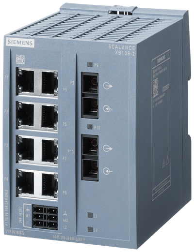Siemens SCALANCE XB108-2; 8 x 10/100 Mbit/s RJ45 porter + 2 x 100 Mbit/s SC-port multimode