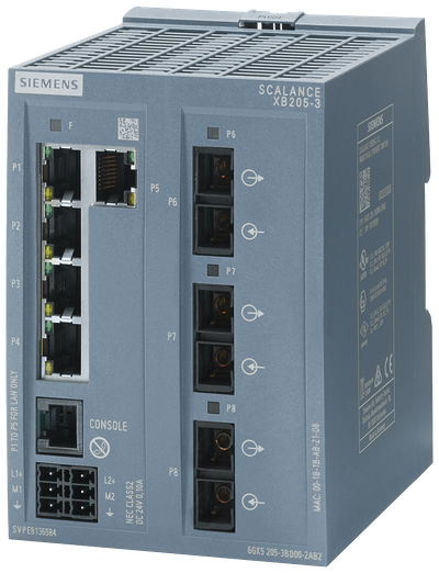 Siemens SCALANCE XB205-3; 5 x 10/100 Mbit/s RJ45 porter + 3 SC-port multimode