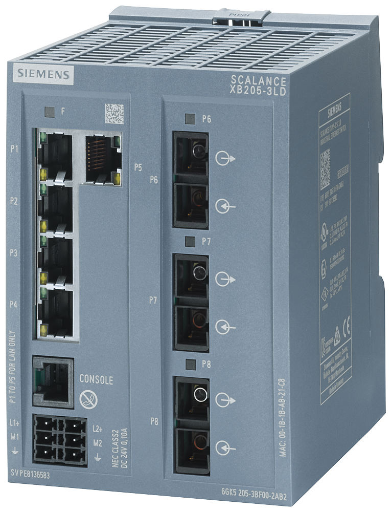 Siemens SCALANCE XB205-3LD; 5 x 10/100 Mbit/s RJ45 porter + 3 x SC-port singlemode