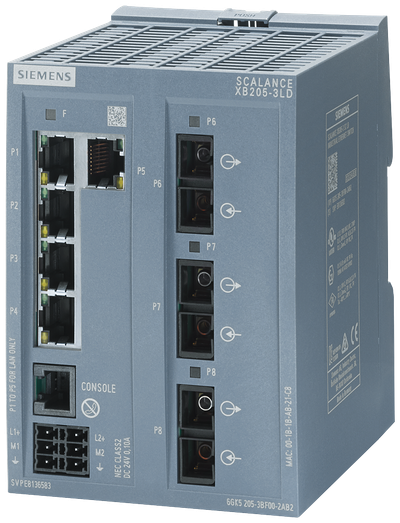 Siemens SCALANCE XB205-3LD; 5 x 10/100 Mbit/s RJ45 porter + 3 x SC-port singlemode