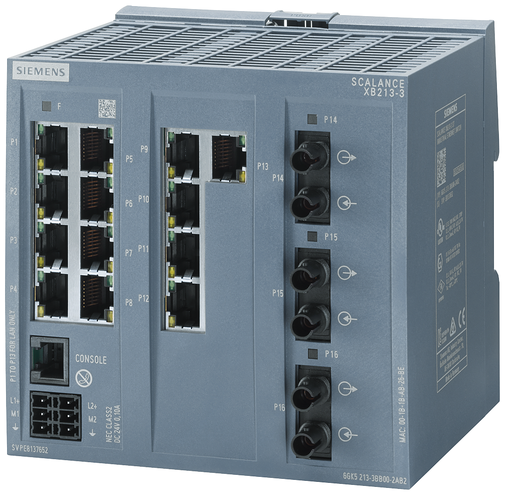 Siemens SCALANCE XB213-3 managed Layer 2 IE-switch 13 x 10/100 Mbit/s RJ45 porter + 3 x ST-port multimode