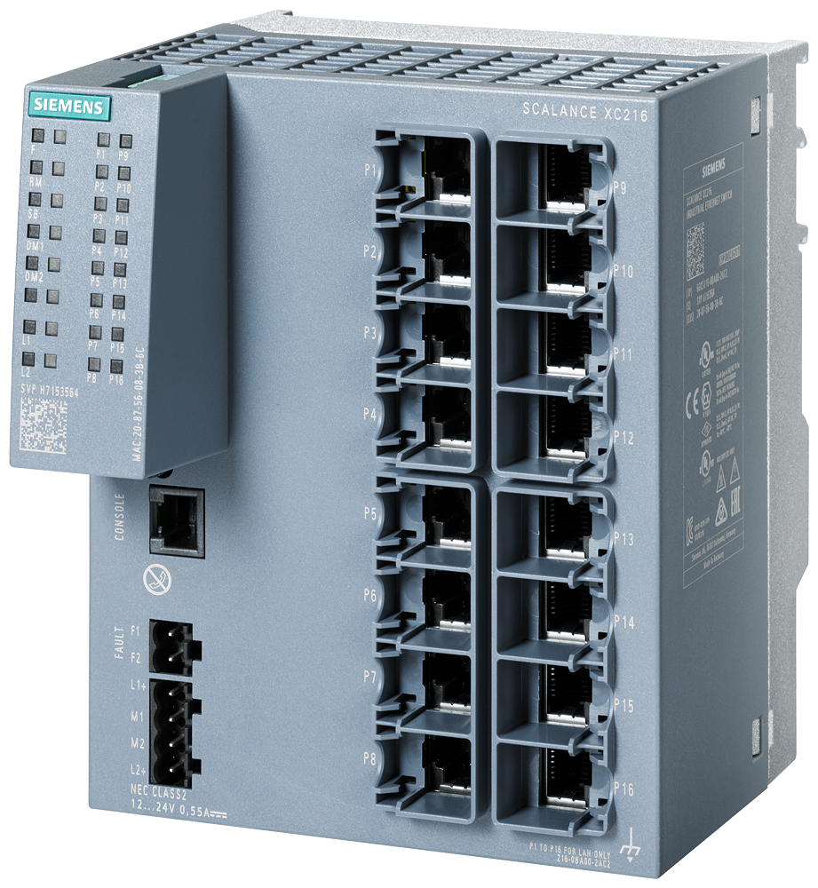 Siemens SCALANCE XC216 managed Layer 2 IE-switch 16 x 10/100 Mbps RJ45 porter