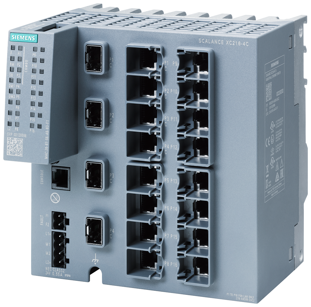 Siemens SCALANCE XC216-4C managed Layer 2 IE-switch 12 x 10/100 Mbps RJ45 porter + 4 x 1000MBPS combo porter
