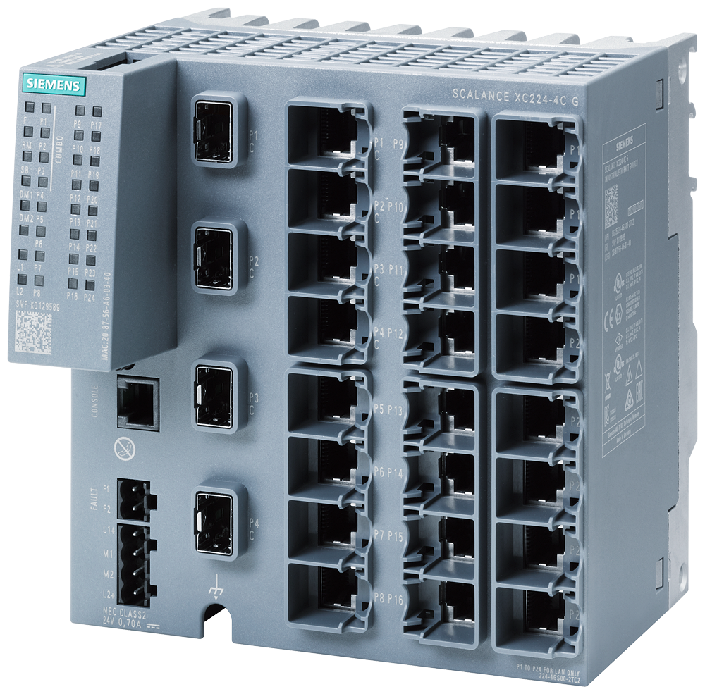 Siemens SCALANCE XC224-4C G managed LAYER2IE-SWITCH 20X10/100/1000MBPS RJ45 porter+4X1000 Mbps combo porter