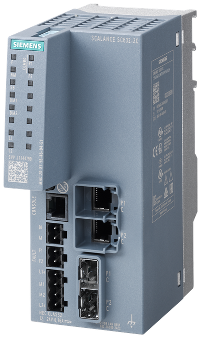 Siemens SCALANCE SC632-2C; 2 x combo porter; 10/100/1000 Mbps RJ45 porter or 100/1000 Mbps SFP