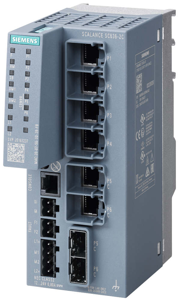 Siemens SCALANCE SC636-2C;4X10/100/1000 Mbps RJ45 porter+2X10/100/1000 Mbps RJ45 porter or 100/1000 Mbps