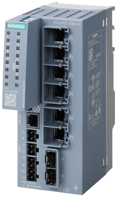 Siemens SCALANCE SC636-2C;4X10/100/1000 Mbps RJ45 porter+2X10/100/1000 Mbps RJ45 porter or 100/1000 Mbps