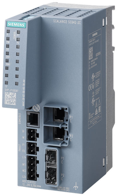 Siemens SCALANCE SC642-2C; 2 x combo porter; 10/100/1000 Mbps RJ45 porter or 100/1000 Mbps SFP