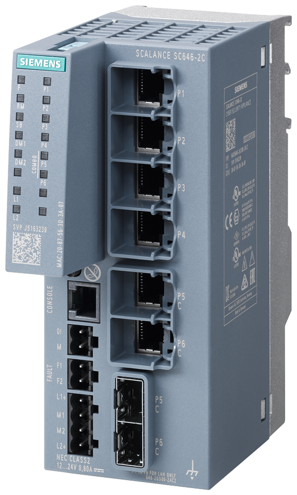 Siemens SCALANCE SC646-2C;4X10/100/1000MBPS RJ45 porter+2X10/100/1000 Mbps RJ45 porter OR100/1000 MbpsSFP
