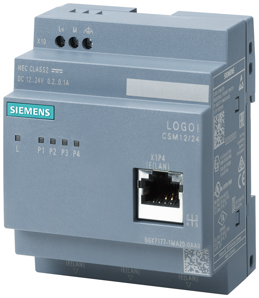 Siemens SIMATIC NET, LOGO! CSM 12/24, 4-Ports compact switch module for LOGO!, 10/100 Mbps, 12/24V DC