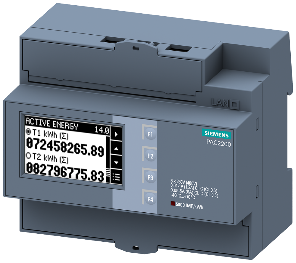 Siemens PAC2200 DIN rail E-meter for transformer 1/5A M-Bus with display