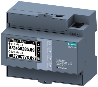 Siemens PAC2200 DIN rail E-meter for transformer 1/5A Modbus TCP with display