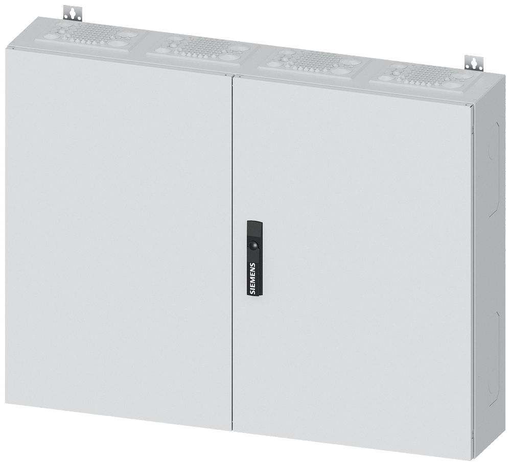 Siemens ALPHA 400, wall-mount cabinet, IP43, safety class 1, H: 800 mm, W: 1050 mm, D: 210 mm, RAL 9016