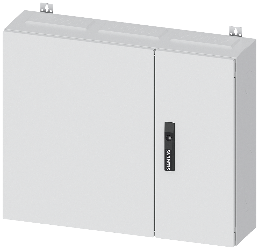 Siemens ALPHA 400, wall-mount cabinet, IP43, safety class 2, H: 650 mm, W: 800 mm, D: 210 mm, RAL 9016