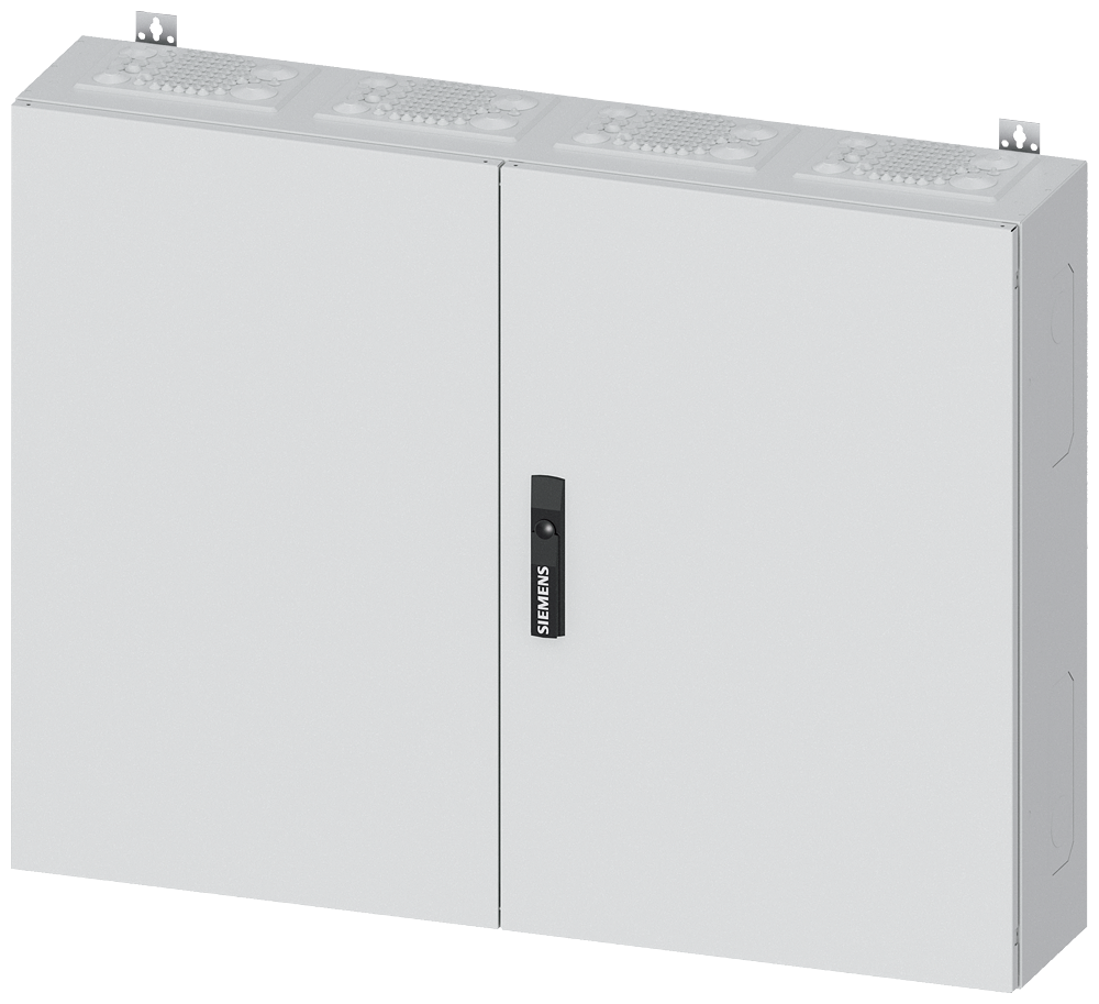 Siemens ALPHA 400, wall-mount cabinet, IP43, safety class 2, H: 800 mm, W: 1050 mm, D: 210 mm, RAL 9016