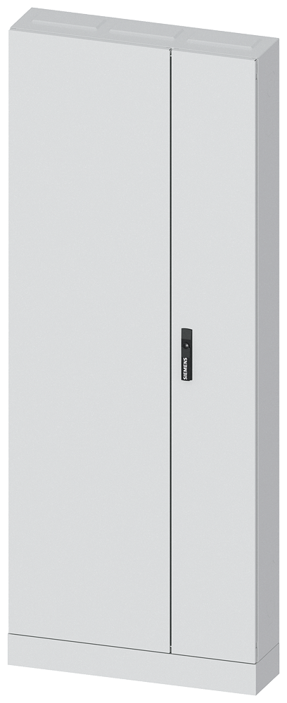 Siemens ALPHA 630, floor-standing cabinet, IP43, safety class 1, H:1950 mm, W:800 mm, D:210 mm, RAL7035, flange roof