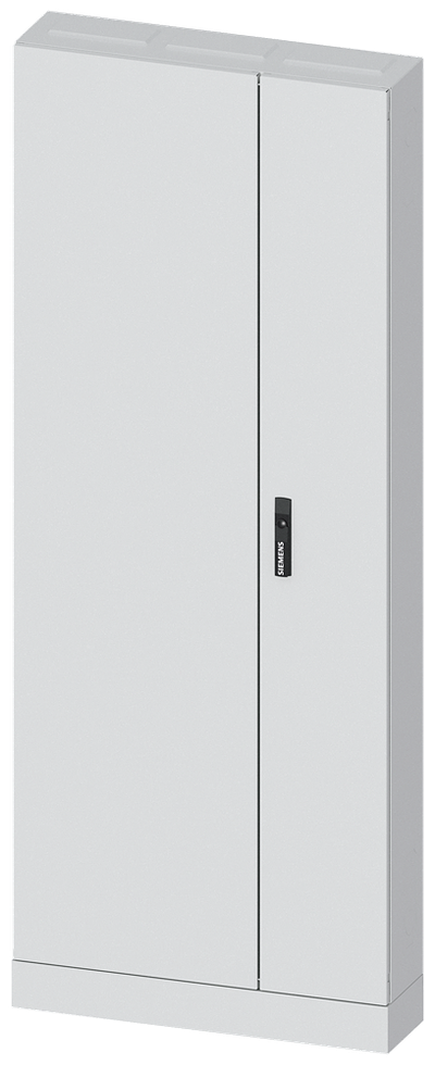 Siemens ALPHA 630, floor-standing cabinet, IP43, safety class 1, H:1950 mm, W:800 mm, D:210 mm, RAL7035, flange roof