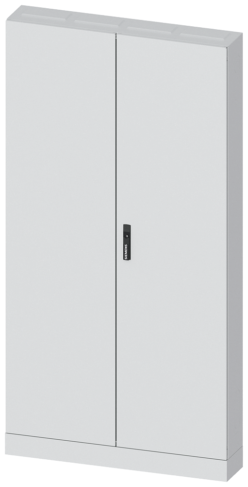 Siemens ALPHA 630, floor-standing cabinet, IP43, safety class 1, H:1950 mm, W:1050 mm, D:210 mm,RAL7035, Flange roof
