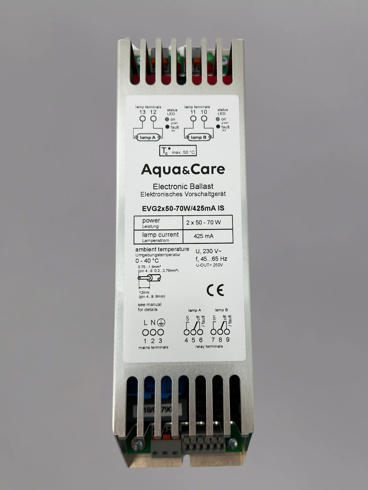 Electronic ballast, double, for 75 W UV lamps, Aquacare
