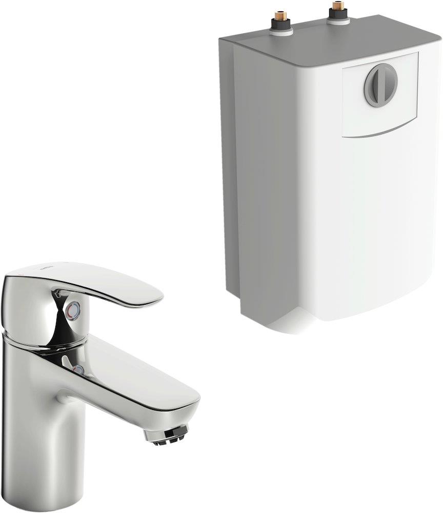 Oras Safira Washbasin faucet with 5 liters tank - 1 handles, 107mm, Chrome-plated, Polished, Low, without pop-up waste, No