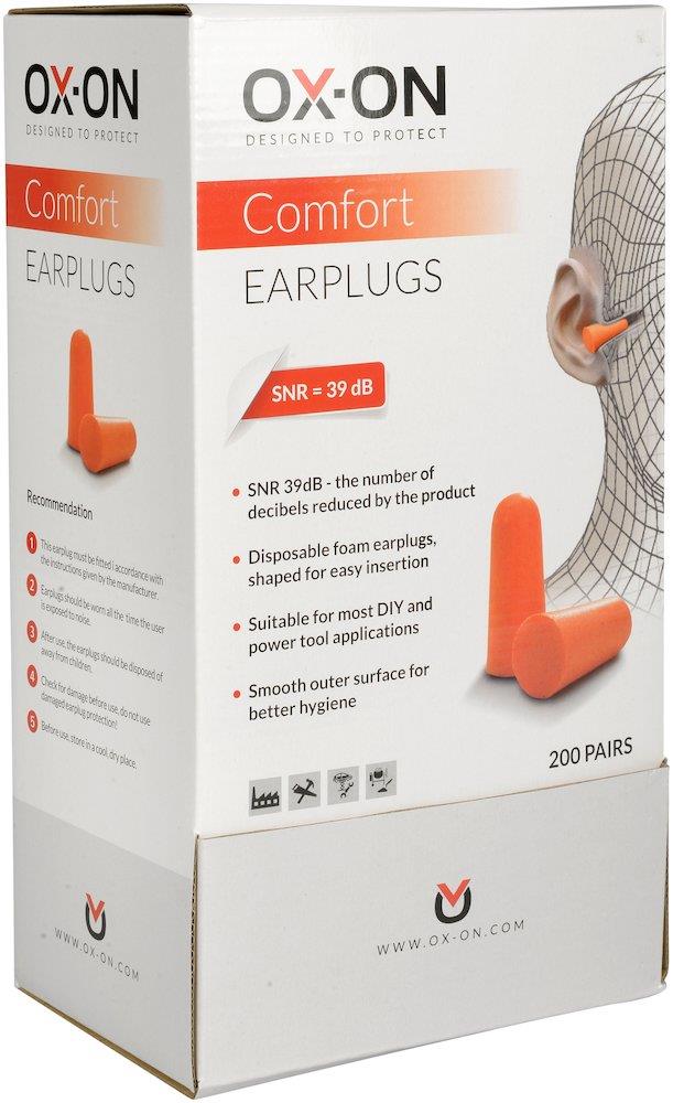 OX-ON Comfort 200 Earplugs - 39DB, PU foam, orange, 1PAR