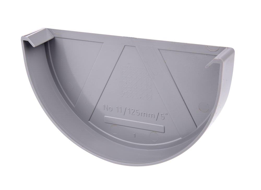 Plastmo End bottom 1/2 round plastic - grey, 11"