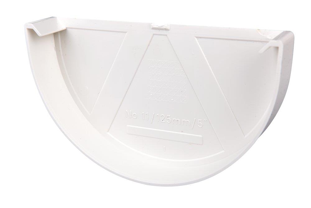 Plastmo End bottom 1/2 round plastic - white, 11"