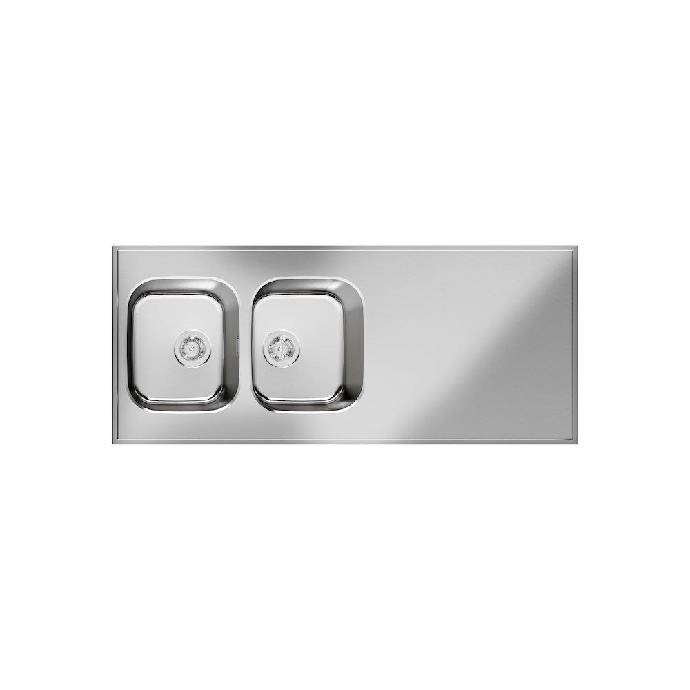 Purus Basic H Tabletop with double sink stainless steel - 1420mm, 600mm