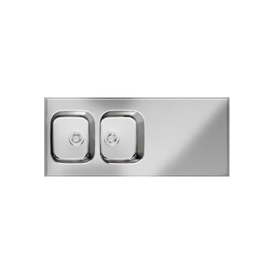 Purus Basic H Tabletop with double sink stainless steel - 1420mm, 600mm