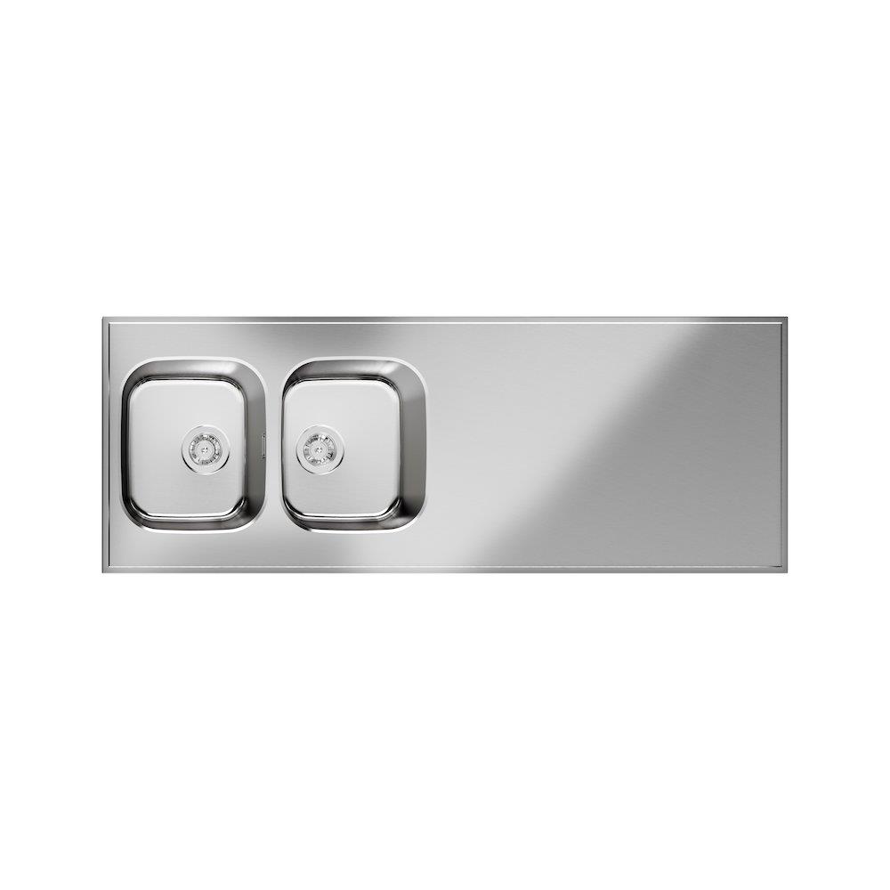 Purus Basic H Tabletop with double sink stainless steel - 1620mm, 600mm