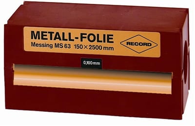 Record Precision Foil in plastic box brass MS 63 - 150mm, 0,1mm, 2500mm