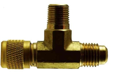 Refco A-31512 T-Piece with flare - 1/4" flare external.", 1/8" NPT external., 1/4 flare external."