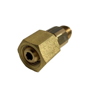 Refco PRV-200/2200-02 Adaptor with Schrader Valve, 1/4" Flare Male × 1/4" G Female
