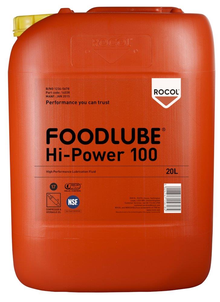 ROCOL Foodlube Hi-Power 100 -H1 Hydraulic Oil fully synthetic can - 20L, NSF-H1