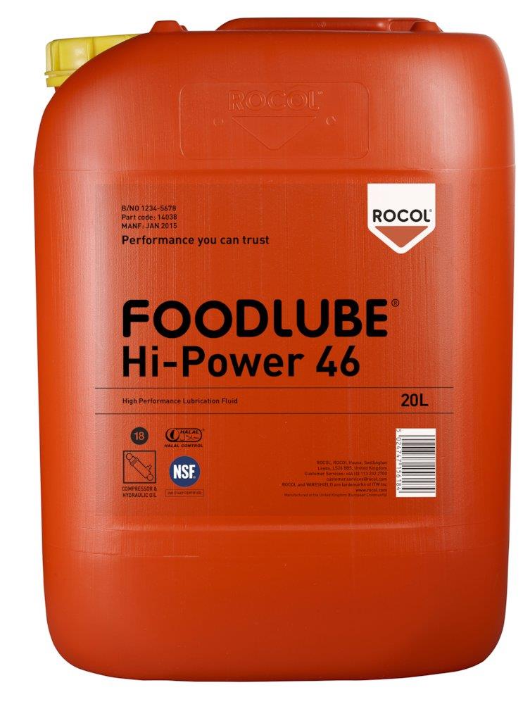 ROCOL Foodlube HI-Power 46 Hydraulic Oil fully synthetic can - 20L, NSF-H1