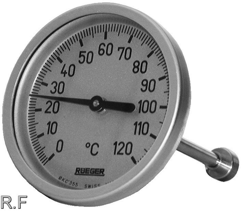 Rüeger Dial Thermometer with sensor - 100mm, 0-120°C, 145mm