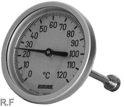Rüeger Dial Thermometer with sensor - 100mm, 0-120°C, 145mm