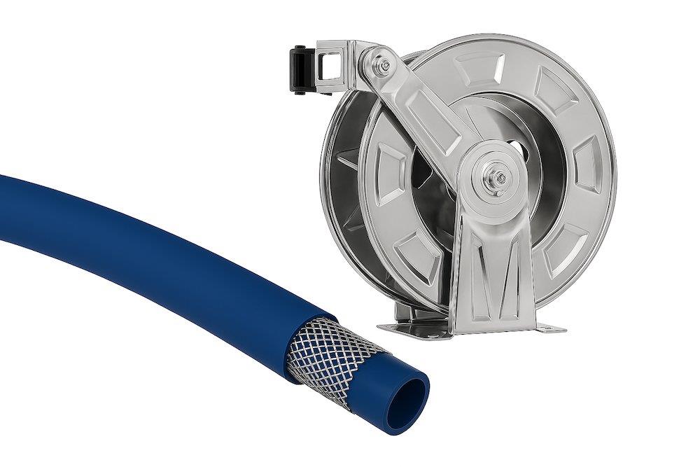 stainless Hose Reel mounted with drinking water hose - Drinking water, 15M, 3/4"