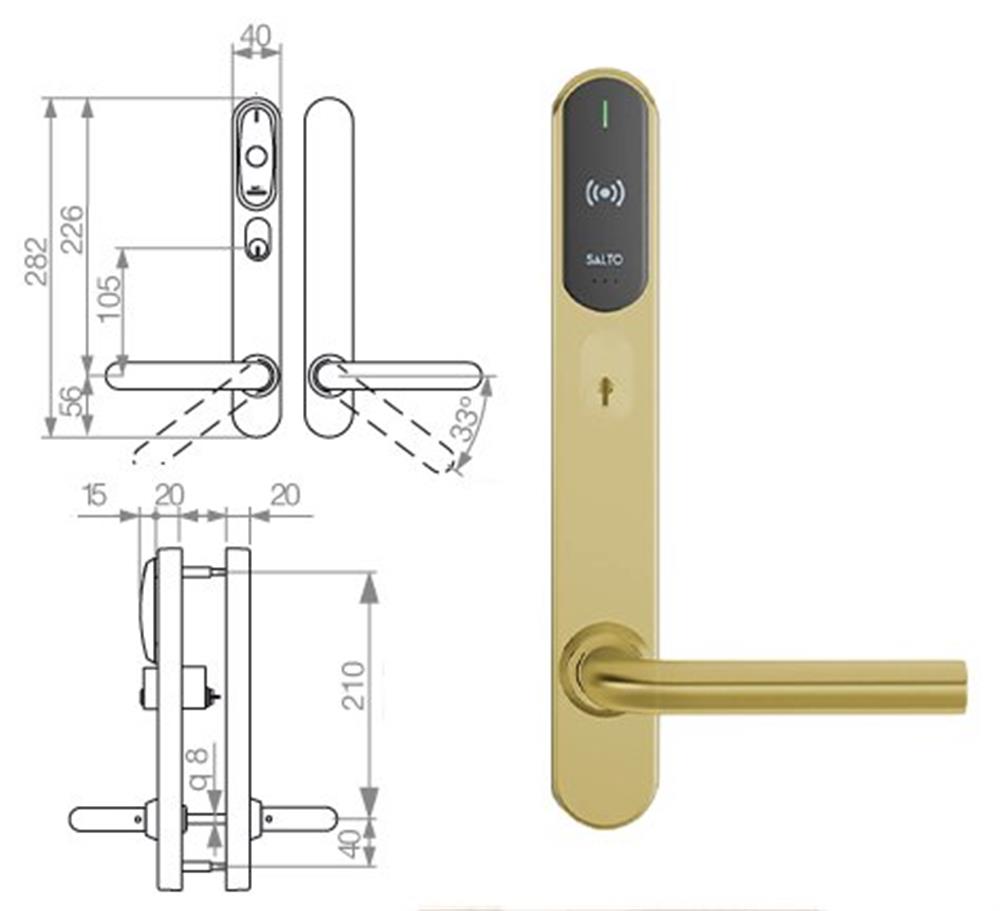 SALTO Scandinavian Long Plate indoor mounting, outdoor cylinder hole SM454L05PPB38 - XS4 Original+, Mifare/DESfire/NFC/BLE/HSE, SALTO SPACE, SALTO KS, SALTO HOMELOK